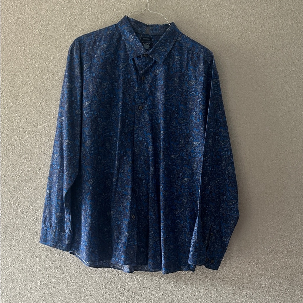 Men’s Made by Cam Newton Blue Paisley Patterned Button-Up Dress Shirt XXL